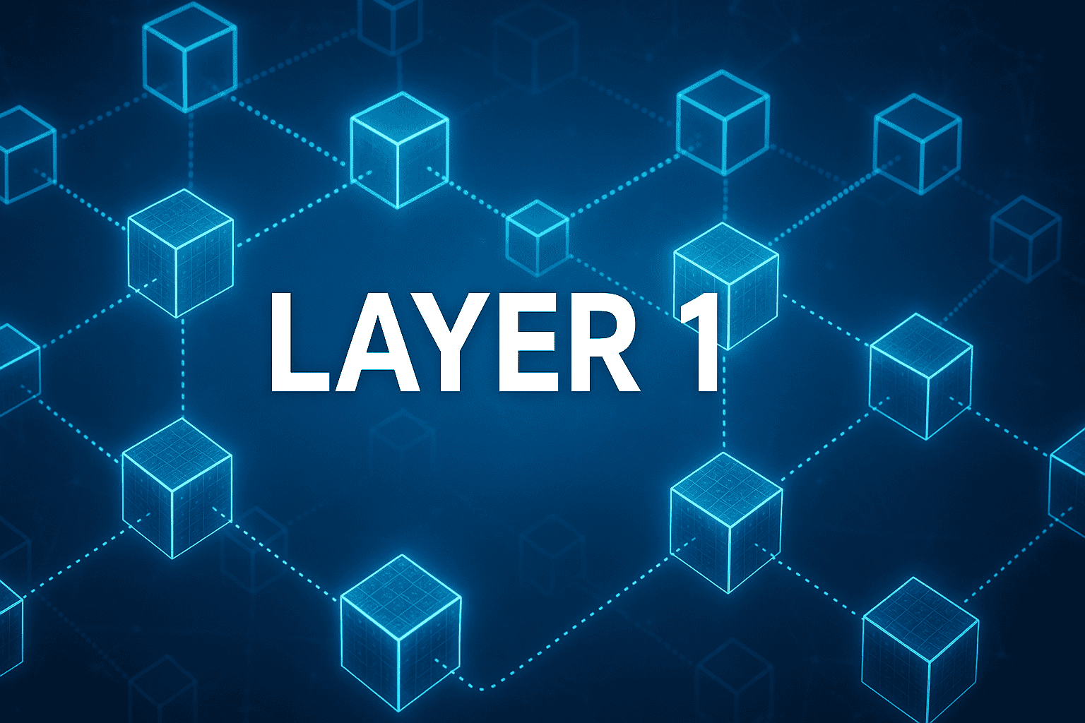 Das Bild zeigt durch striche verbundene Blöcke als Symbol für eine Layer 1 Blockchain.