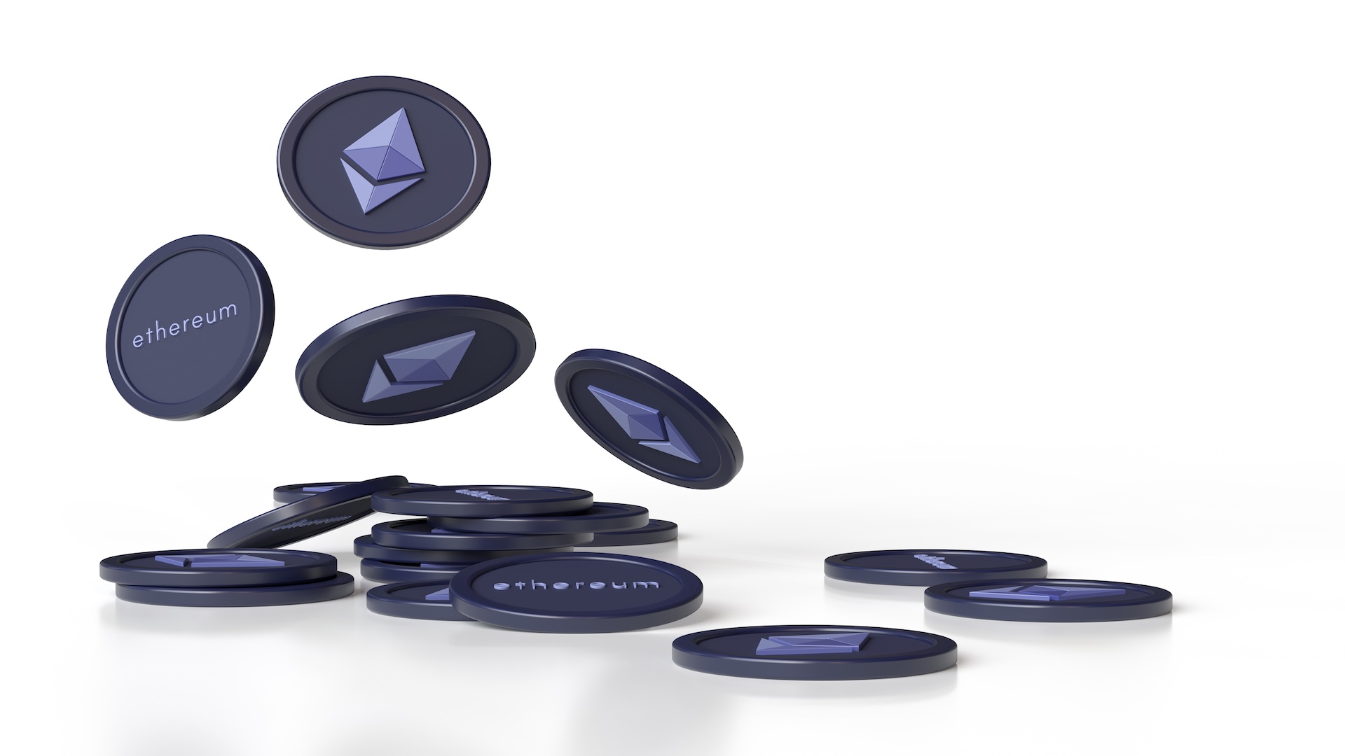 Ethereum Coins symbolisieren digitales Geld und Blockchain