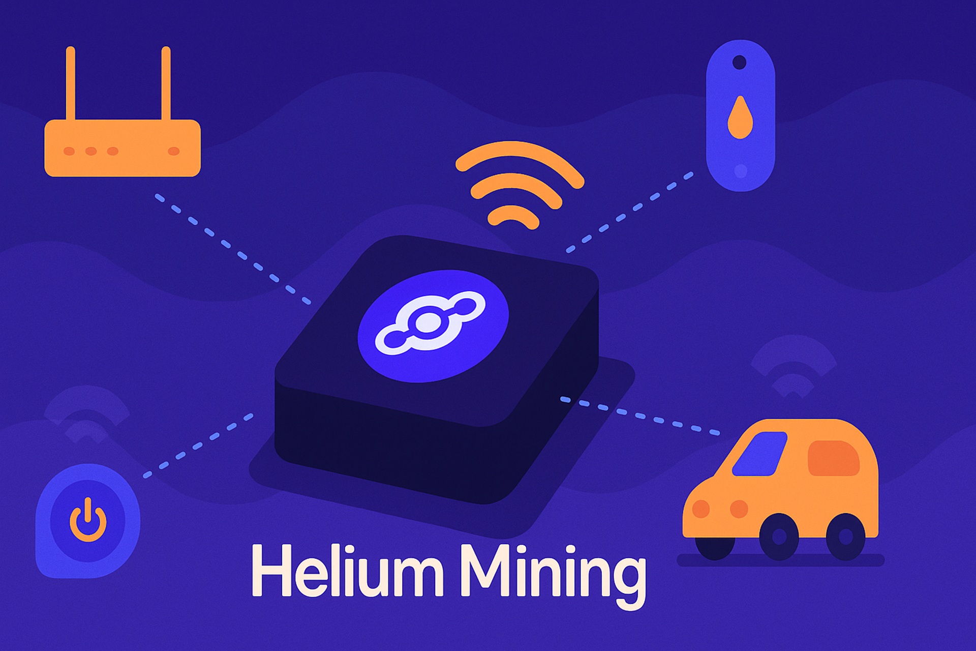 Das Bild zeigt einen HNT-Router mit Verbindung zu IoT-Geräten als Symbol für Helium Mining