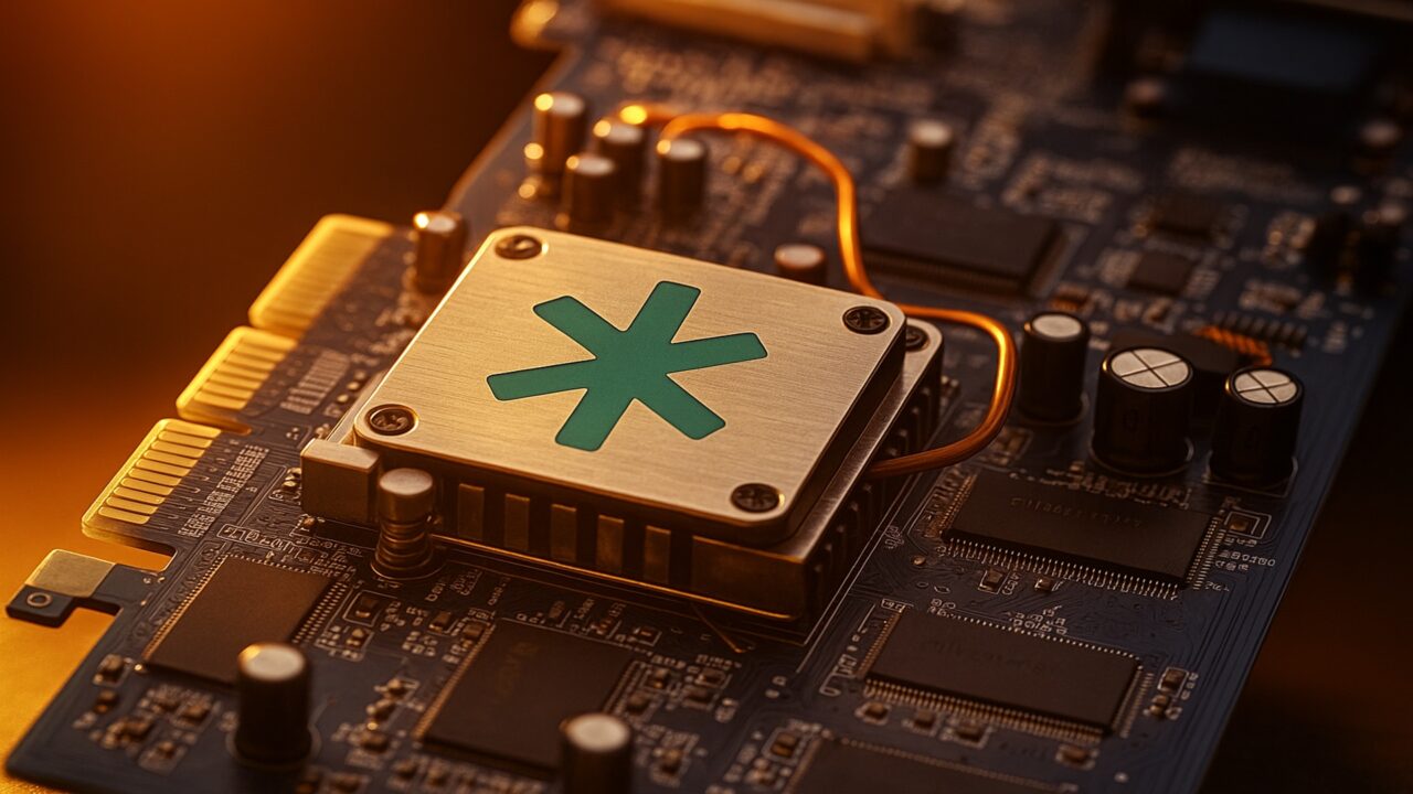 Das Bild zeigt eine PLatine mit Kaspa-Logo als Symbol für das Kaspa-Mining