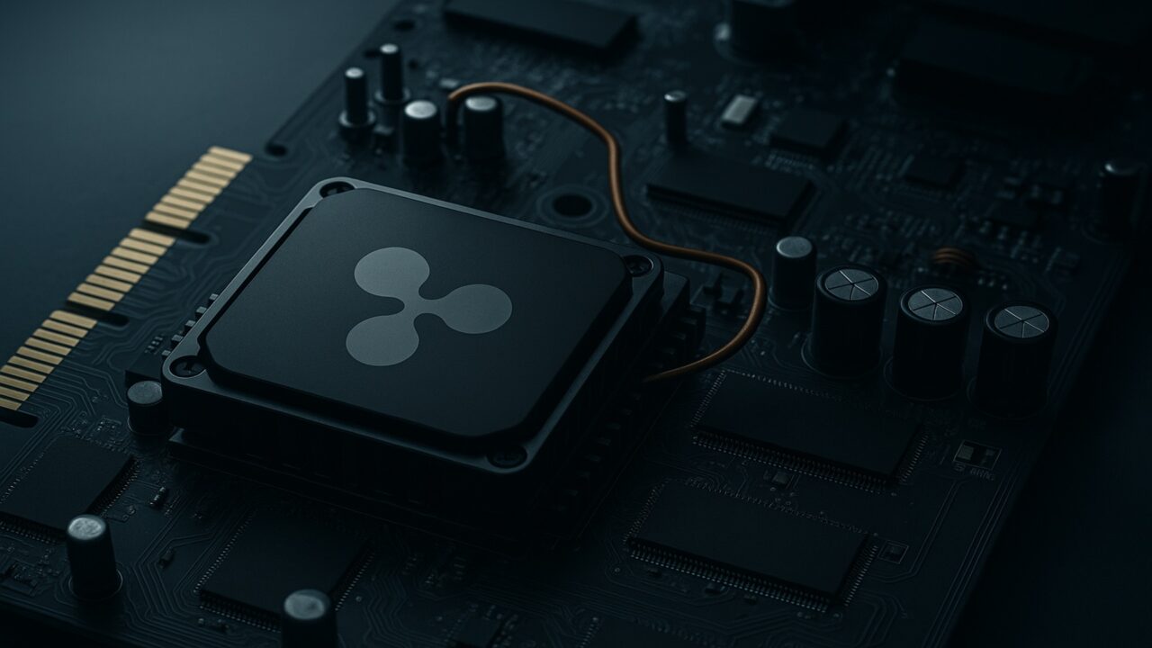 Das Bild zeigt ein Ripple-Logo auf einem ausgeschaltetem Board, um zu signalisieren, dass es kein Ripple Mining gibt
