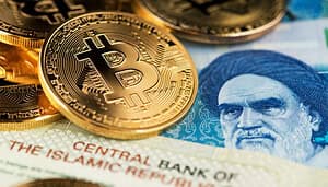 Bitcoin-Münzen auf iranischer Währung