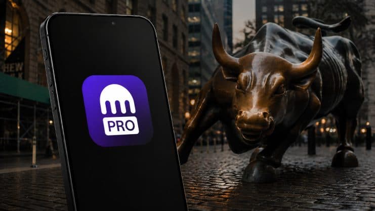 Das Bild zeigt die Kraken Pro App an der Wall Street.