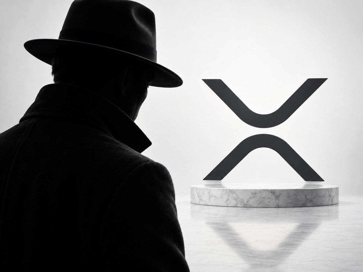 Ein mysteriöser Mann vor einem XRP-Logo