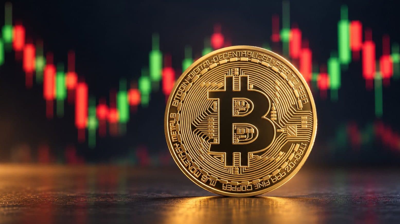 Bitcoin-Münze vor Charthintergrund