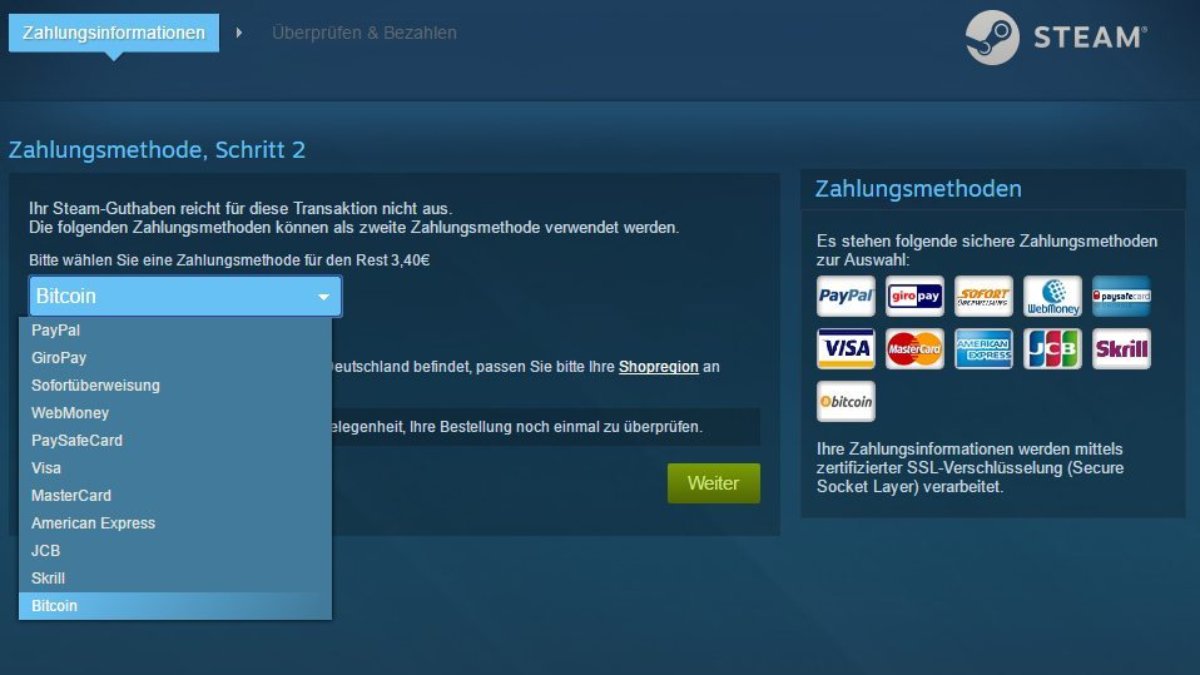 Tutorial: Spiele auf Steam mit Bitcoin bezahlen