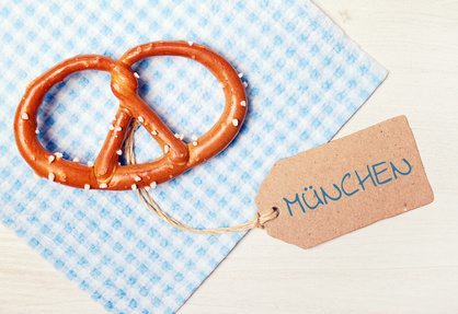 food background - pretzel on wood table - munich