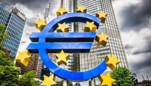 Euro sign at European Central Bank in Frankfurt, Germany