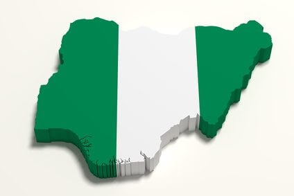 Silhouette of Nigeria map with flag