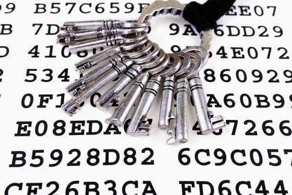 Keys on a sheet with encrypted data