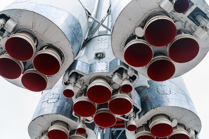 engines and nozzle Launch vehicle. Launch vehicle on the launch pad