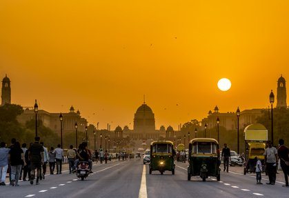 Sunset nearby the Presidential Residence, Rashtrapati Bhavan, New Delhi, India.