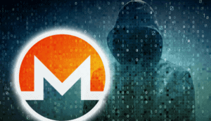 Monero Symbol und mysteriöse Gestalt