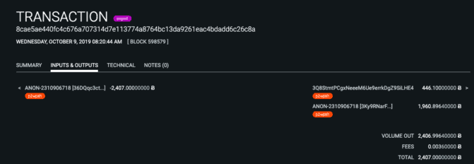 erste Transaktion nach Coinbase