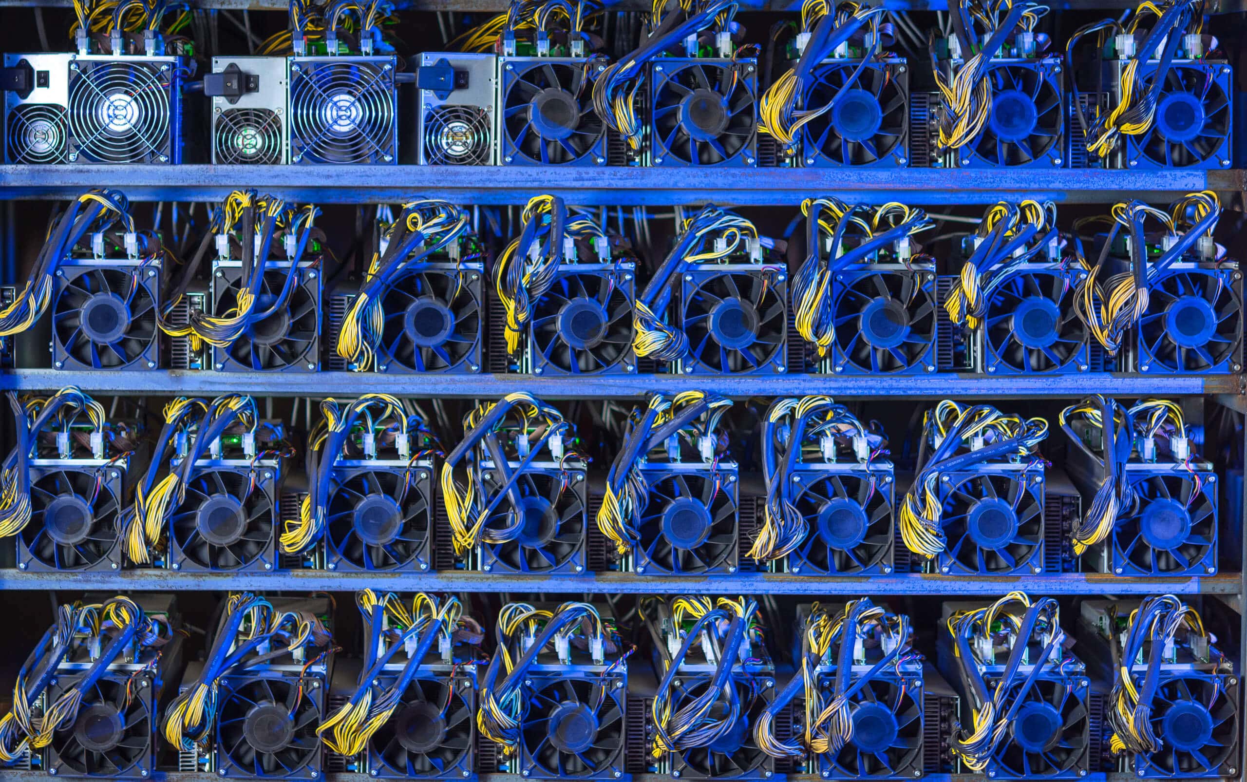 Bitcoin-Mining-Geräte in Reih und Glied