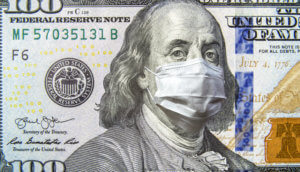 100 US Dollar schein mit Corona Maske