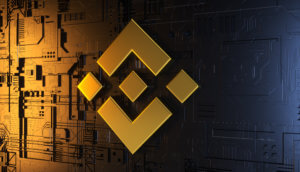 Binance Logo in gelb auf Computerchip
