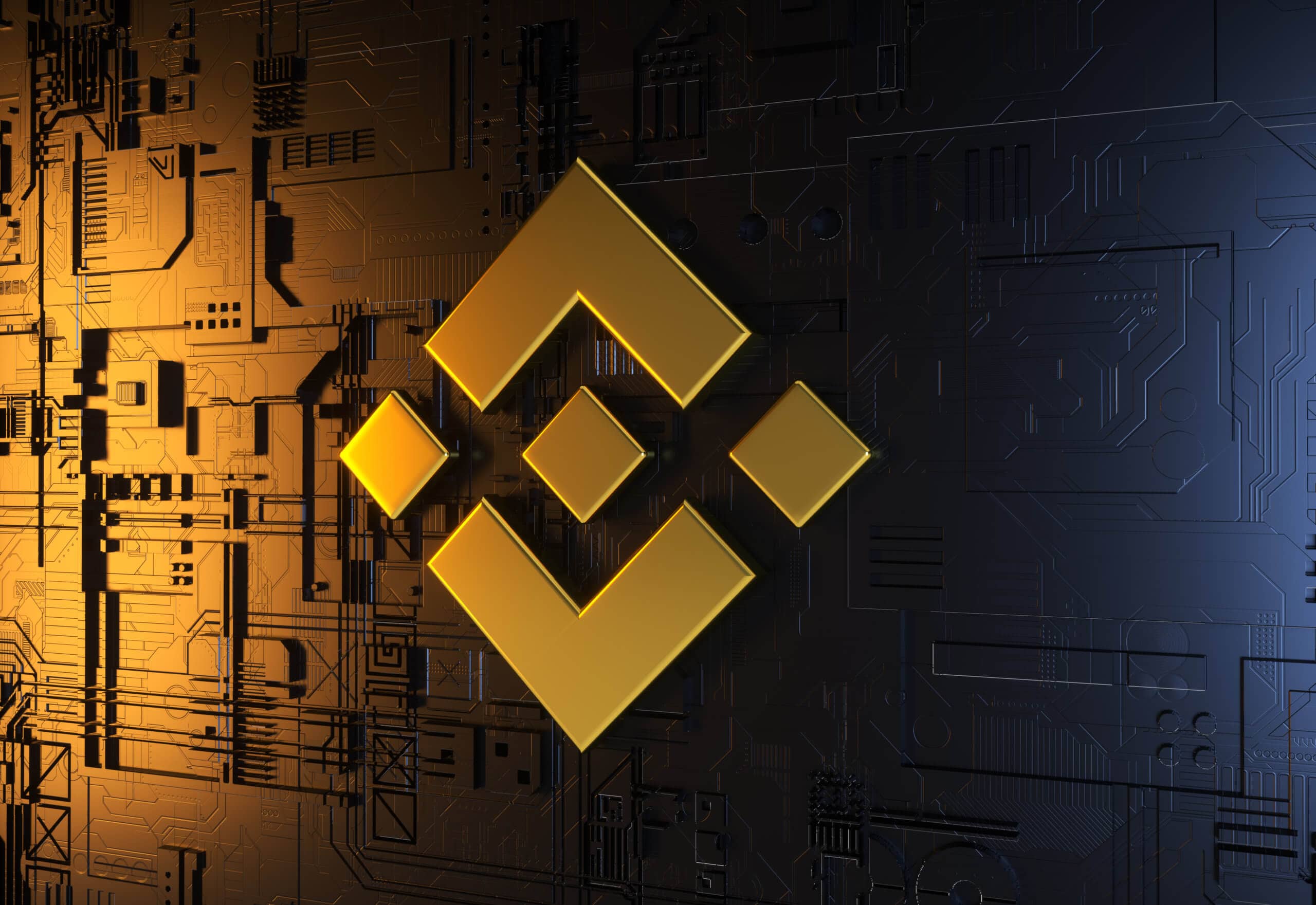 Binance Logo in gelb auf Computerchip