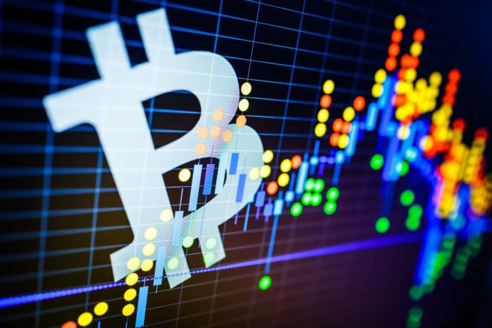 bitcoin symbol samt bitcoin-kurs verbildlichung