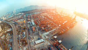 Luftbild der Kwai Tsing Containerterminals Hongkong, China