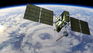 satellit schwebt im weltall über der erde