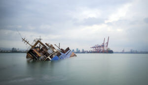 ein schiff, das im meer versinkt als symbol für bitcoin als unsicherer hafen