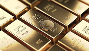 bitcoin-münze-auf-gold