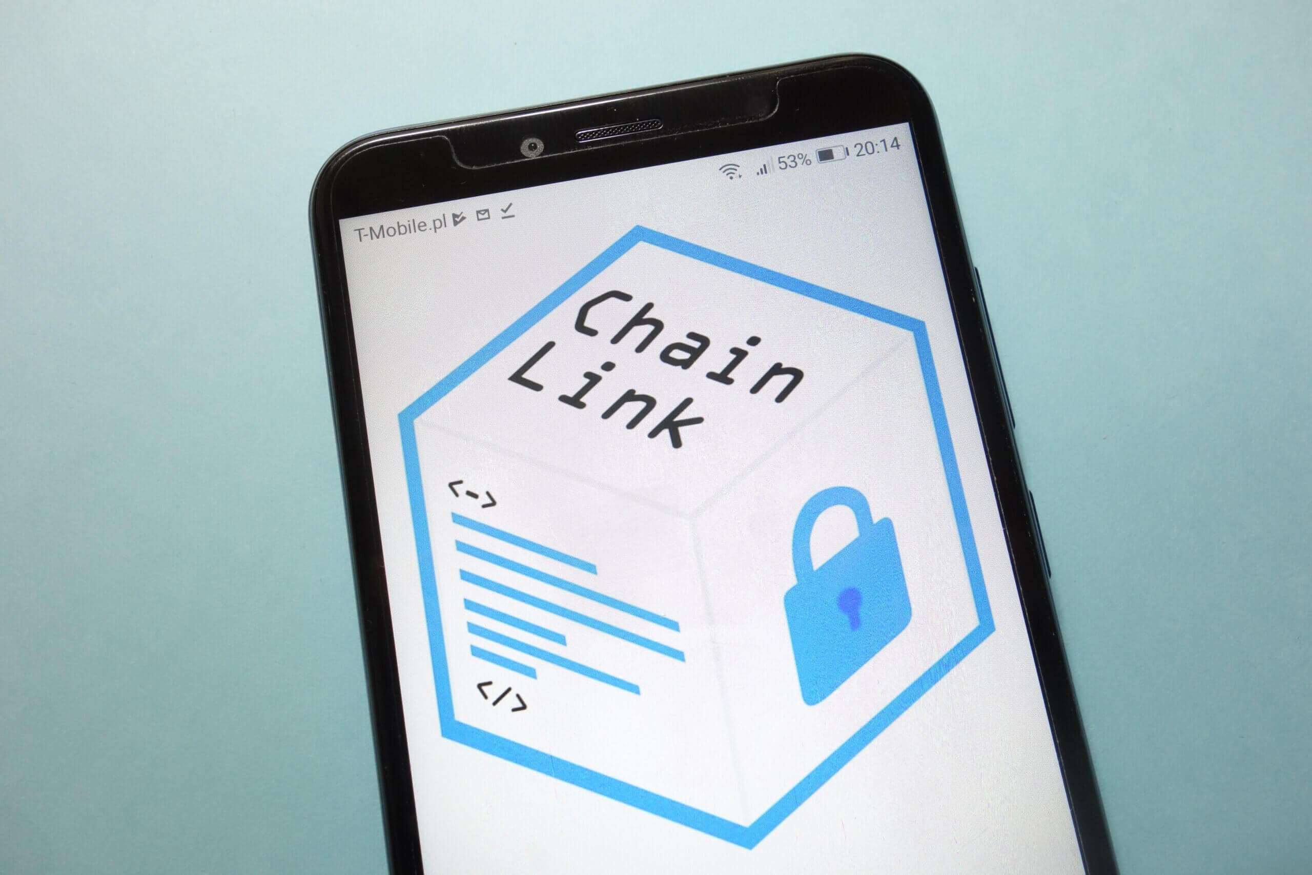 Chainlink-Schriftzug auf Smartphone-Display