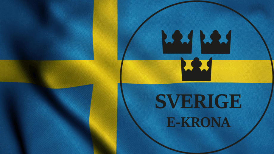 Logo der E-Krona auf schwedischer Flagge