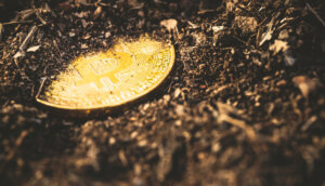 Teilweise vergrabene Bitcoin-Münze