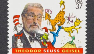 Briefmarke mit Dr. Seuss und seinen Charakteren