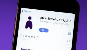 Abra Bitcoin app mobile logo close-up on screen display