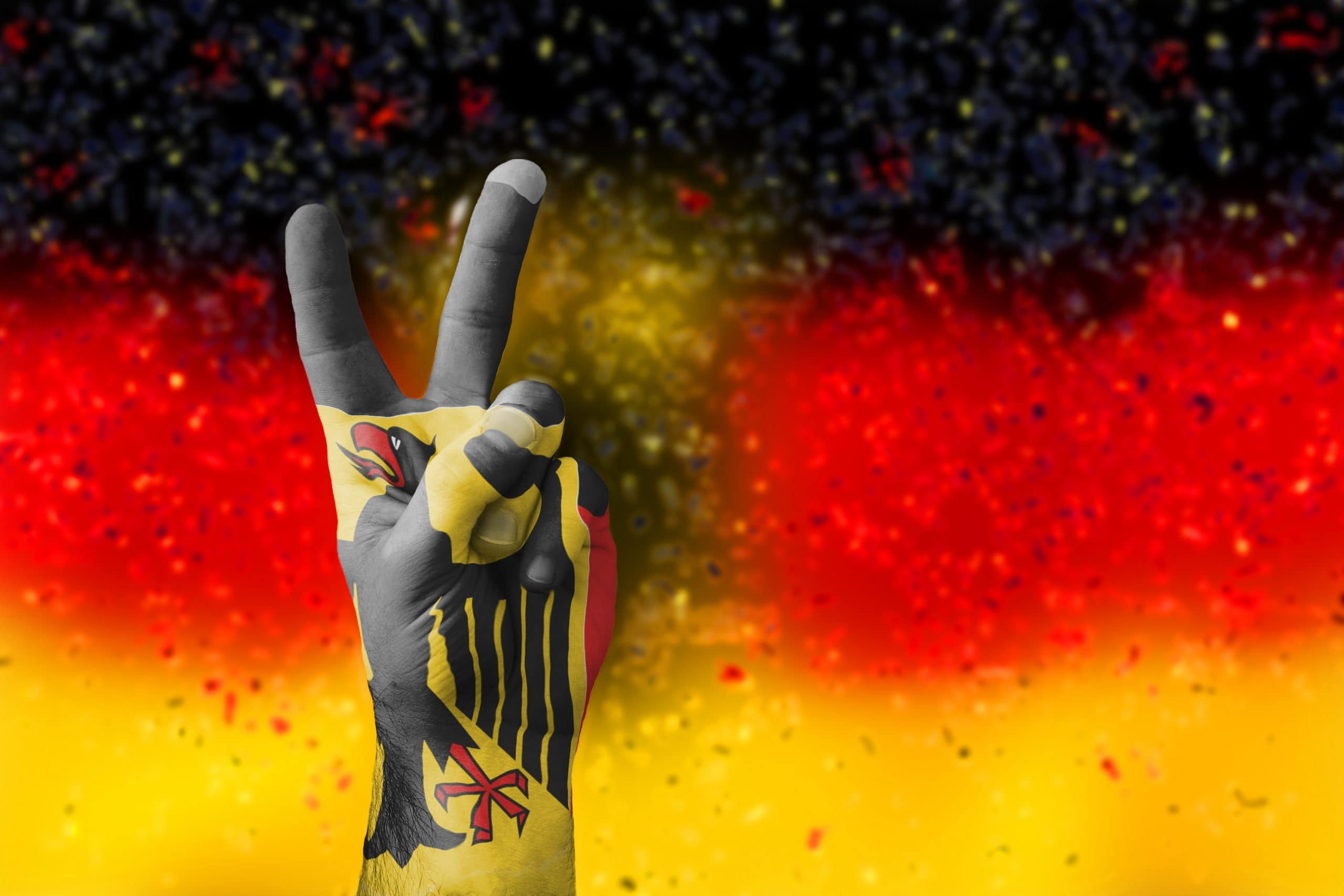 Deutschland Fahne mit Victoryzeichen