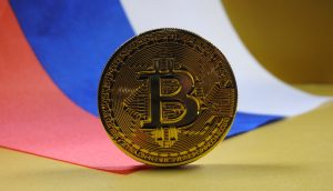 Bitcoin auf russischem Hintergrund