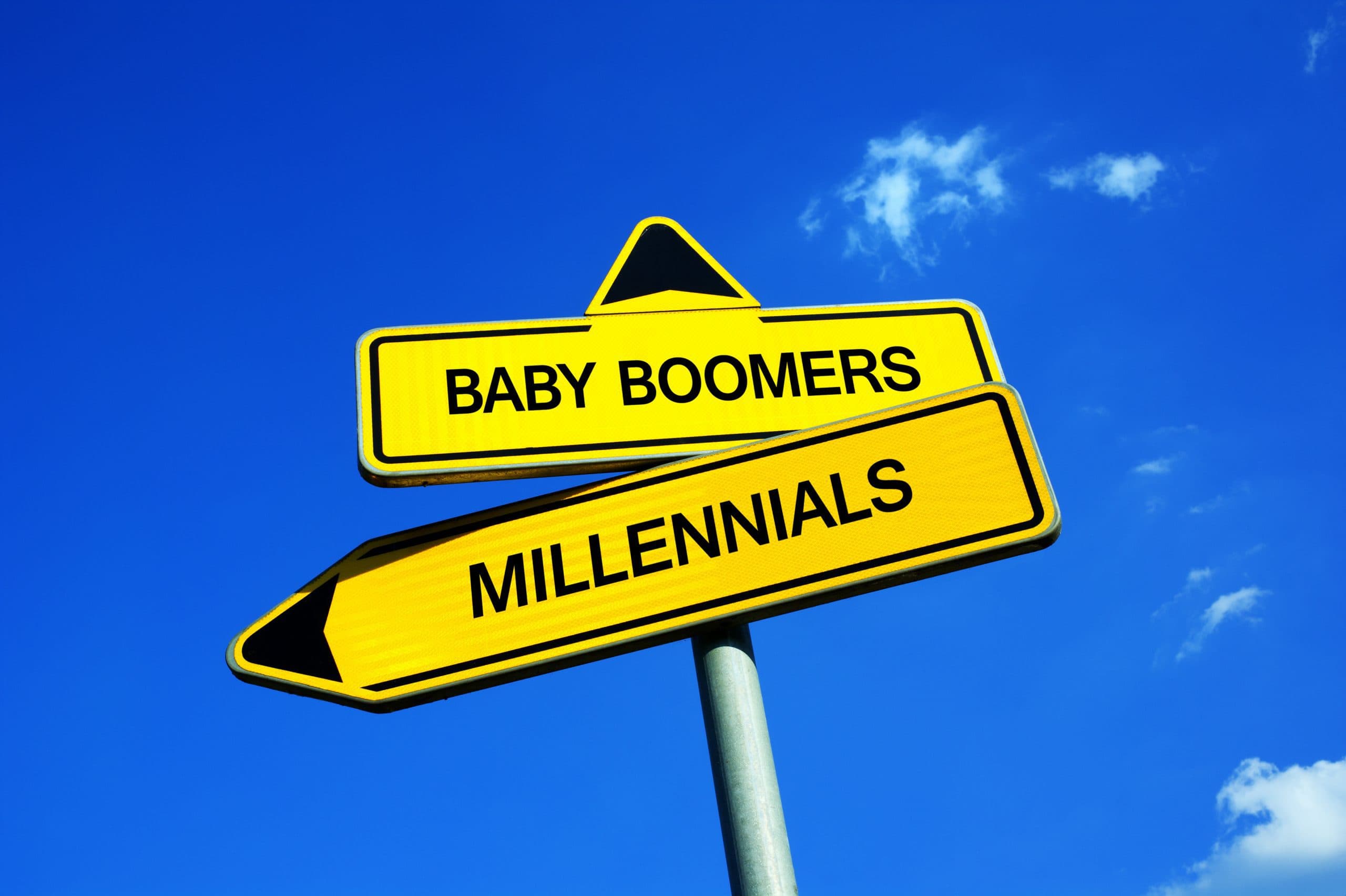 Schilder mit der Aufschrift Baby Boomers resp. Milleninals