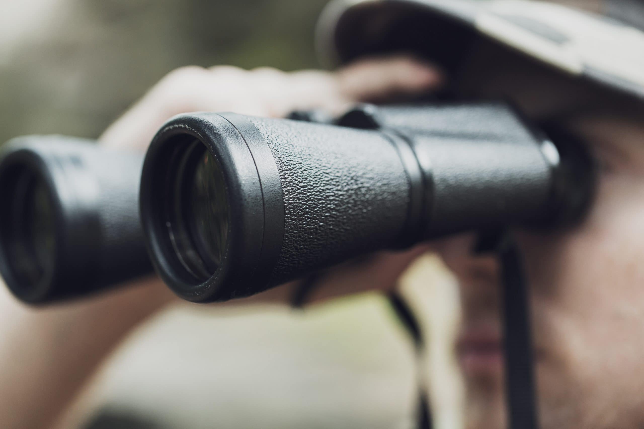 Person mit Fernglas auf der Jagd