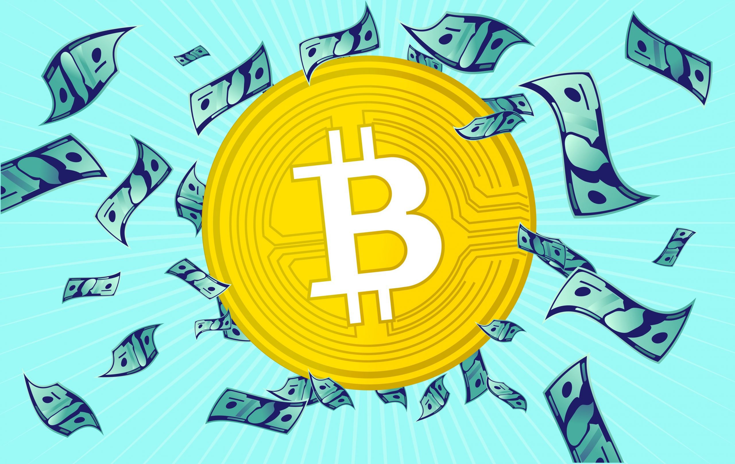 Bitcoin Coin mit Dollar Noten