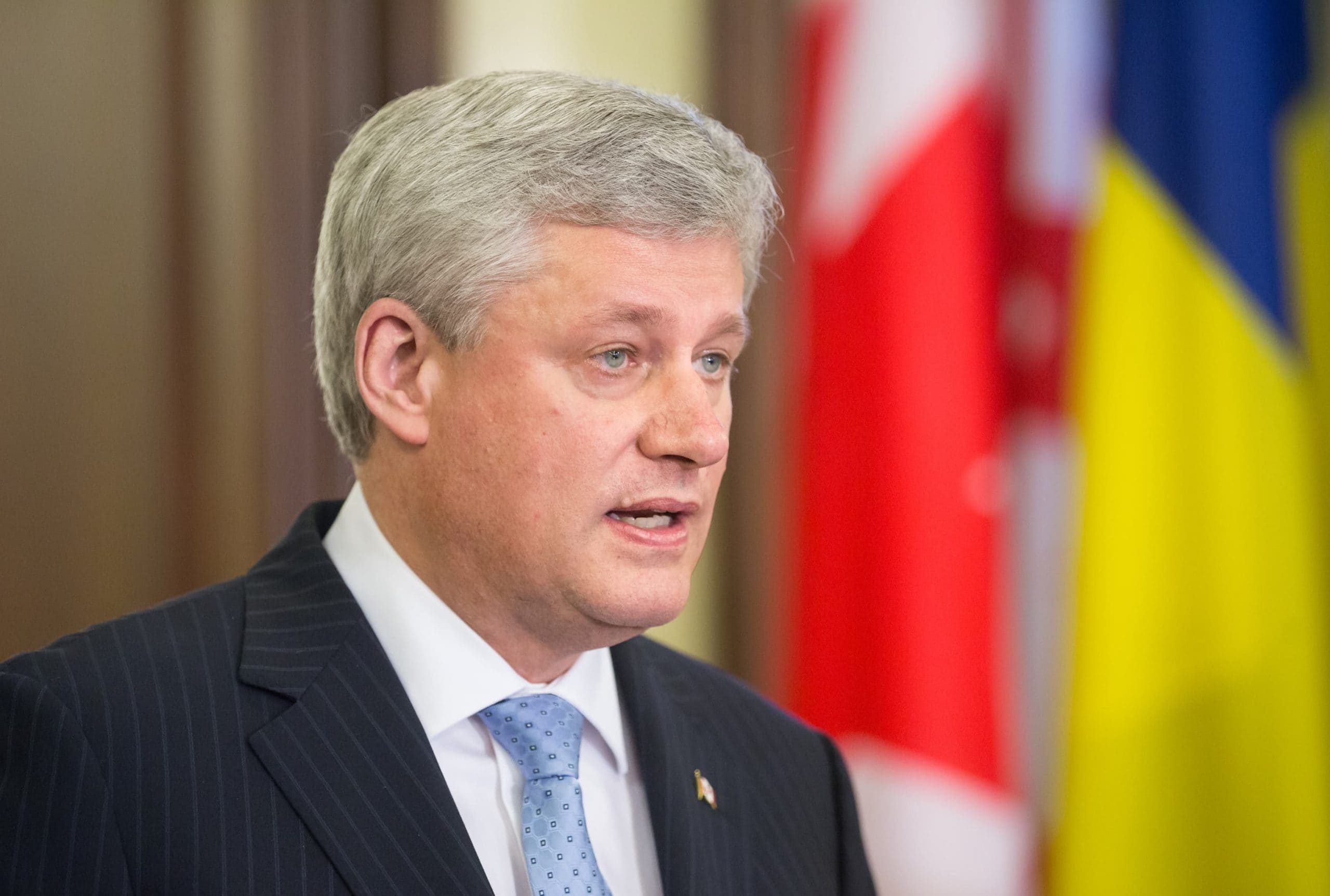 Stephen Harper während einer Pressekonferenz