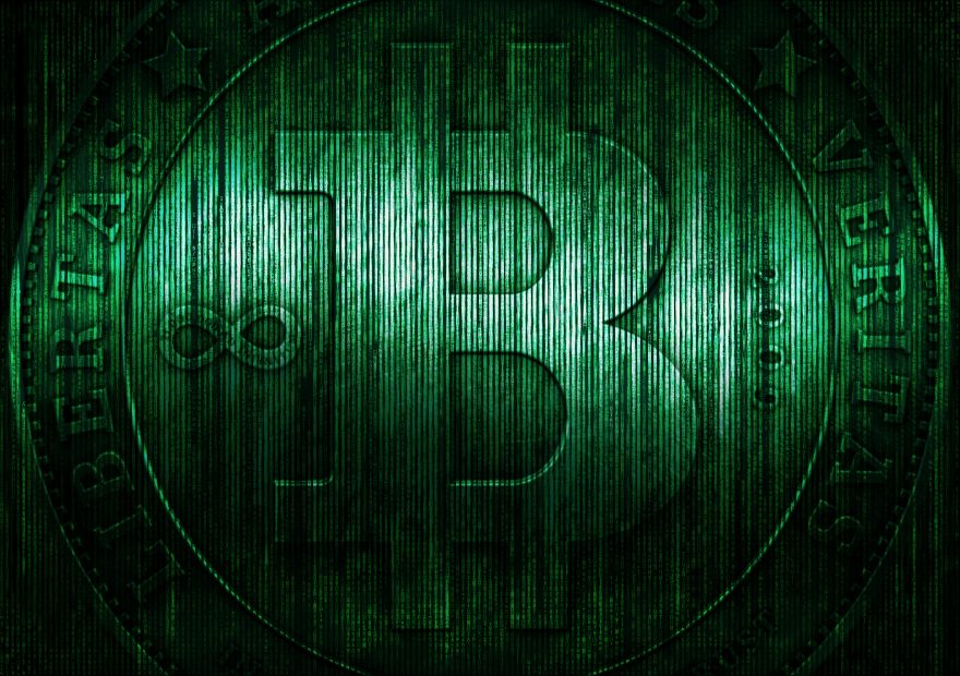 Rekordhoch: Bitcoin-Kurs erreicht 30.000 US-Dollar Bitcoin Logo mit einer Matrix