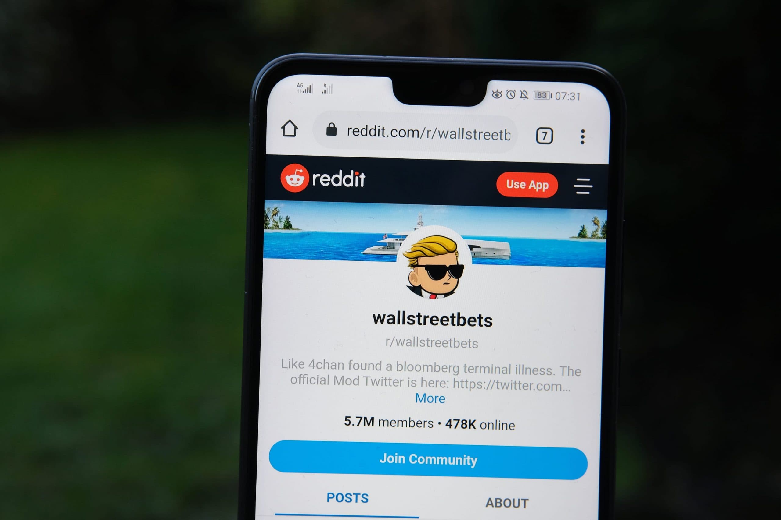 r/wallstreetbets auf einem Smartphone