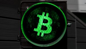 Bitcoin Symbol als grüne Ampel