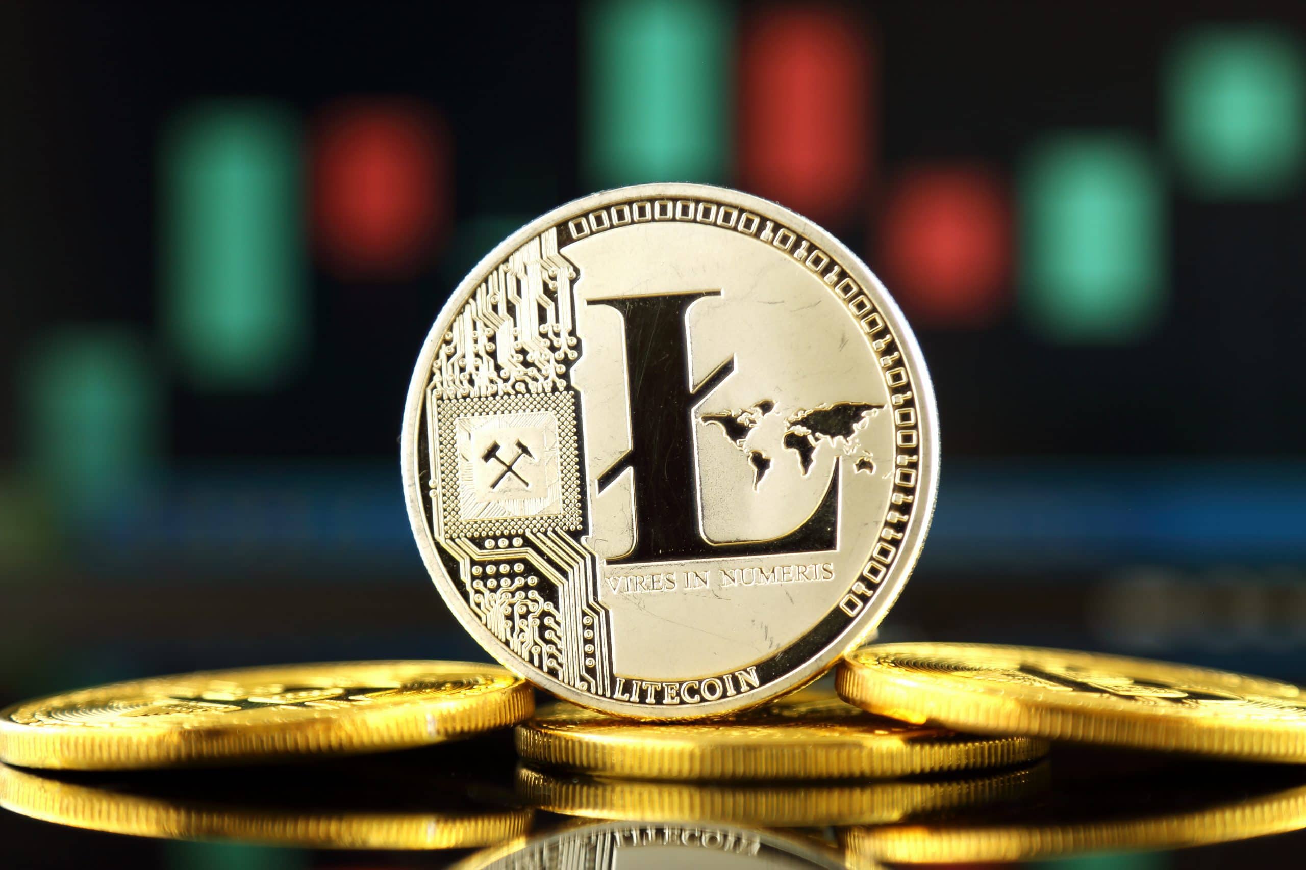 Litecoin-Münze vor einem Chart