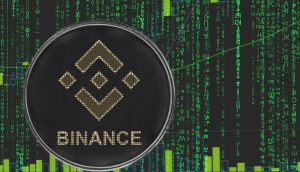 Binance Coin (BNB) vor grünem, "Matrix"-artigem Hintergrund