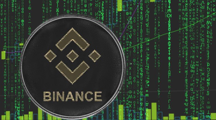 Binance Coin (BNB) vor grünem, "Matrix"-artigem Hintergrund