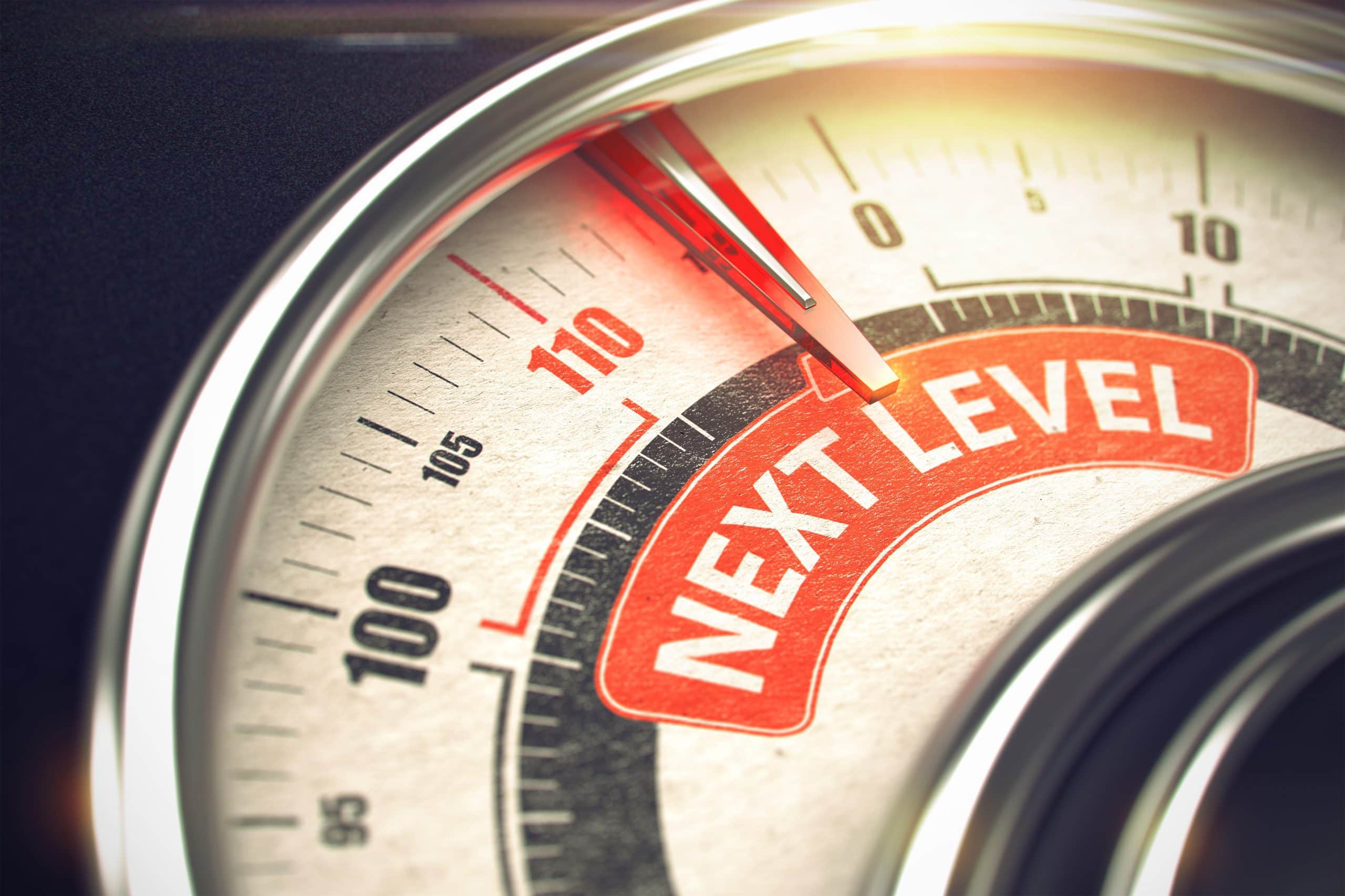 Tacho mit der Aufschrift "Next Level"