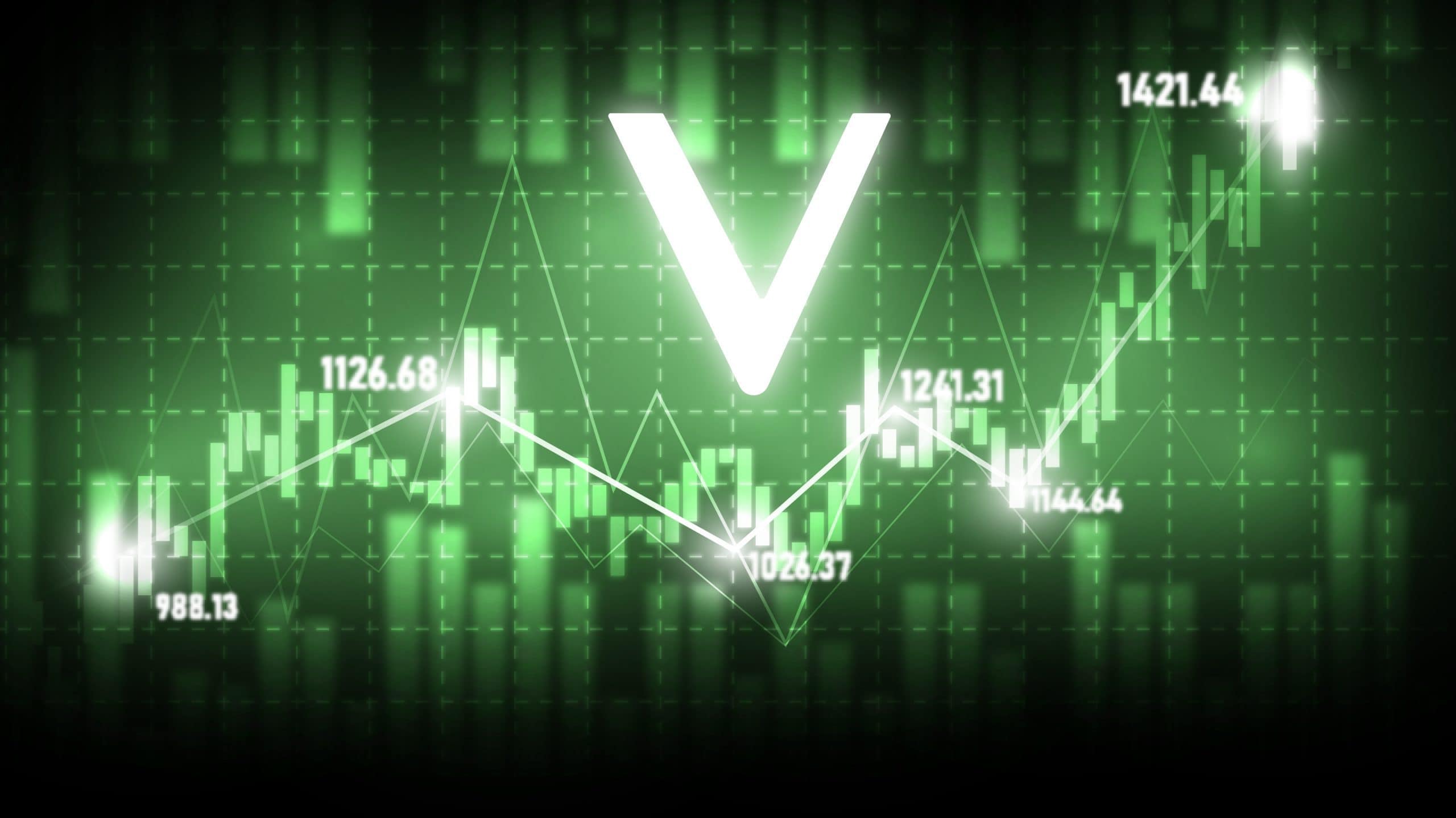 VeChain Vet vor grünem Chart-Hintergrund