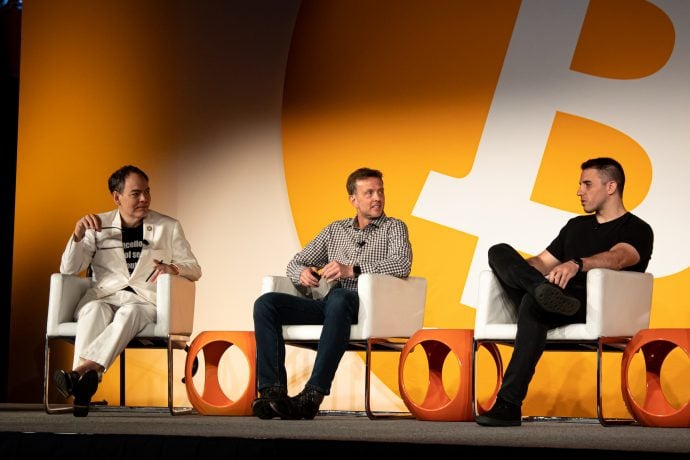 Anthony Pompliaon (r.) 2019 auf einer Bitcoin-Konferenz in San Francisco