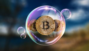 Ein Bitcoin befindet sich in einer Luftblase.
