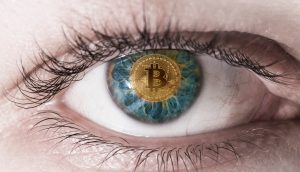 Iris mit Bitcoin-Pupille