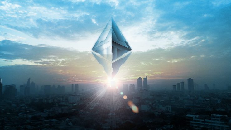 Ethereum-Logo über Skyline